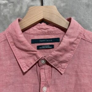 Perry Ellis Shirt Mens‎ Large Linen Blend Button Up Long Sleeve Lightweight Top